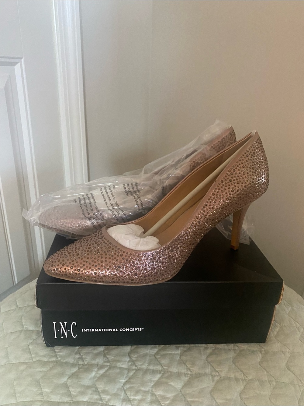 INC International Concepts Rose Gold Crystal-Studded Pointed Pumps - Picture 6 of 6